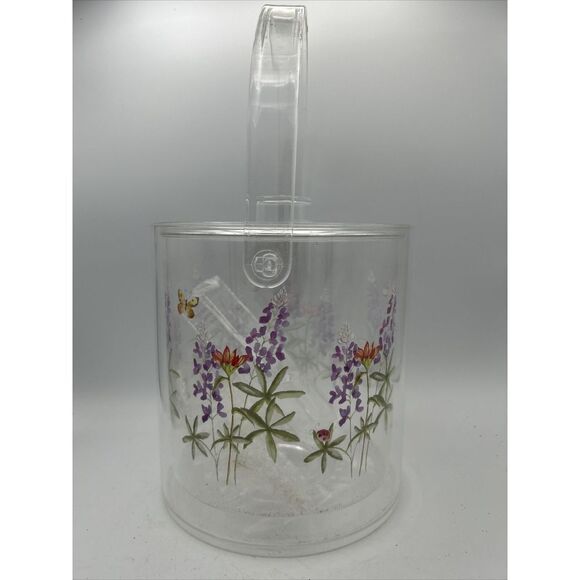 Vintage Lucite Acrylic Ice Bucket Lid Tongs‎ Bluebonnet Lupine flowers - Picture 4 of 4